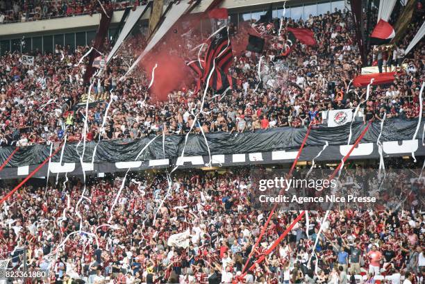 Fans of Nice during the UEFA Champions League Qualifying match between Nice and Ajax Amsterdam at Allianz Riviera Stadium on July 26, 2017 in Nice,...