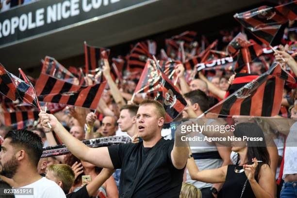 Fans of Nice during the UEFA Champions League Qualifying match between Nice and Ajax Amsterdam at Allianz Riviera Stadium on July 26, 2017 in Nice,...