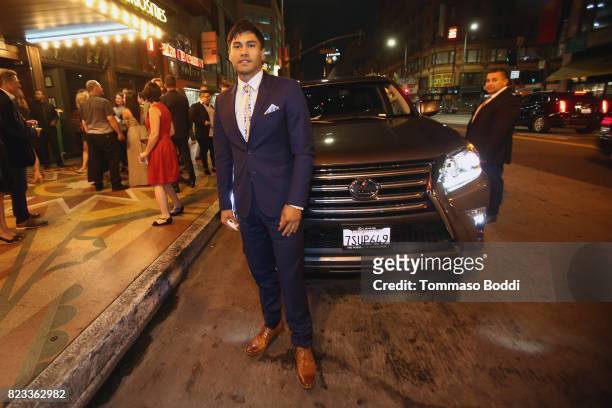 Actor Martin Sensmeier attends the after party for "Wind River" Los Angeles Premiere presented in partnership with FIJI Water at Clifton's Cafeteria...