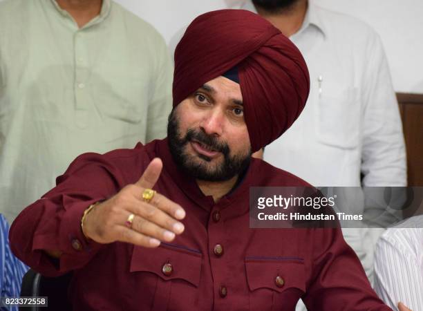 Punjab Local Bodies Minister Navjot Singh Sidhu addresses media after flagging off new fire tenders for different Corporation and MS in Punjab at...