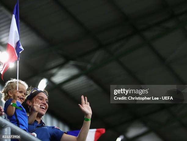 Two Camille Abily of France fans cheer during the UEFA Women's Euro 2017 Group C match between Switzerland and France at Rat Verlegh Stadion on July...