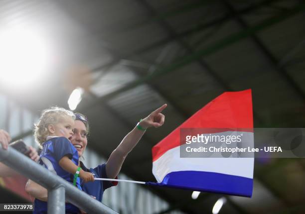 Two Camille Abily of France fans cheer during the UEFA Women's Euro 2017 Group C match between Switzerland and France at Rat Verlegh Stadion on July...