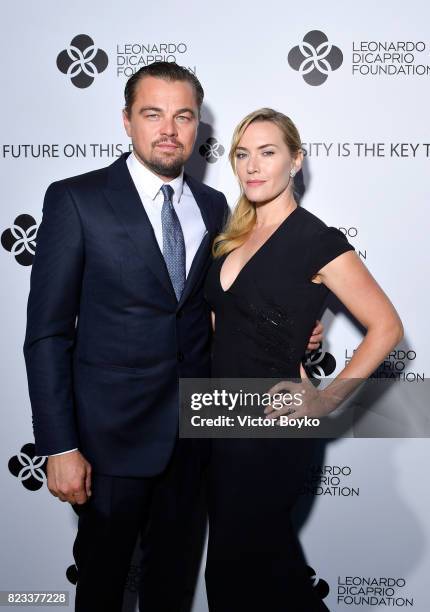 Leonardo DiCaprio and Kate Winslet attend the cocktail reception of the Leonardo DiCaprio Foundation 4th Annual Saint-Tropez Gala at Domaine Bertaud...