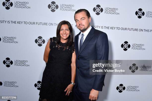 Anne Hidalgo and Leonardo DiCaprio attend the cocktail reception of the Leonardo DiCaprio Foundation 4th Annual Saint-Tropez Gala at Domaine Bertaud...