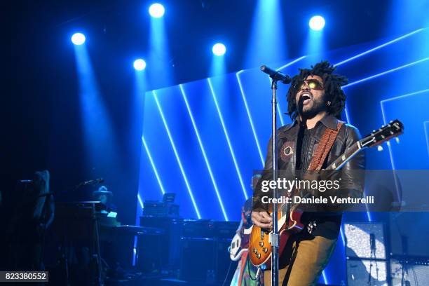 Lenny Kravitz performs on stage during the Leonardo DiCaprio Foundation 4th Annual Saint-Tropez Gala at Domaine Bertaud Belieu on July 26, 2017 in...