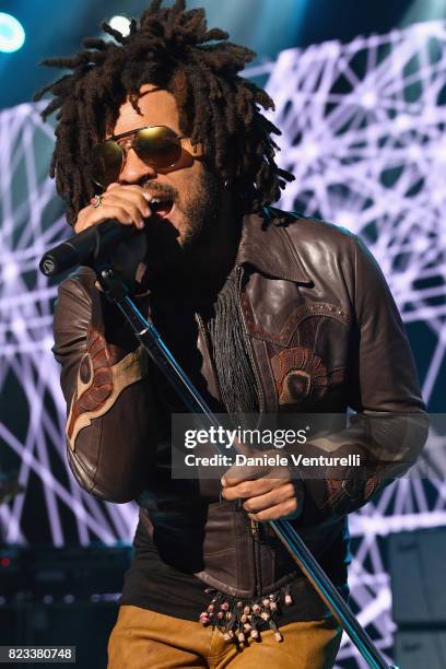 Lenny Kravitz performs on stage during the Leonardo DiCaprio Foundation 4th Annual Saint-Tropez Gala at Domaine Bertaud Belieu on July 26, 2017 in...