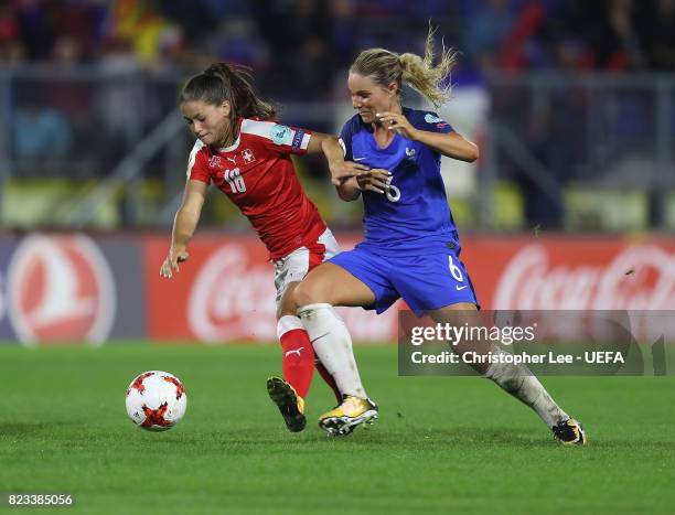 Amandine Henry of France battles with Viola Calligaris of Switzerland during the UEFA Women's Euro 2017 Group C match between Switzerland and France...