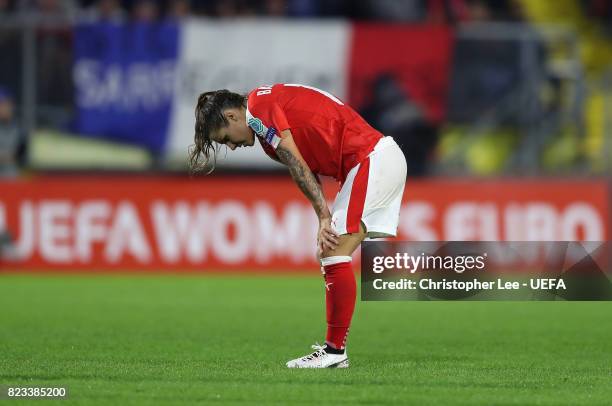 Ramona Bachmann of Switzerland looks dejected after they are knocked out during the UEFA Women's Euro 2017 Group C match between Switzerland and...