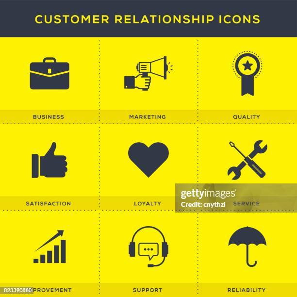customer relationship icons set - crm system stock illustrations