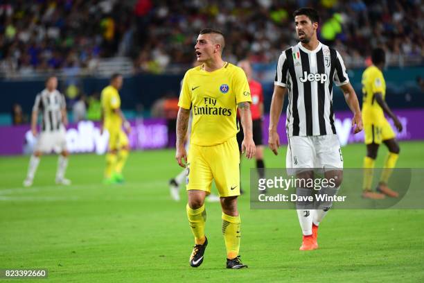 Marco Verratti of PSG and Sami Khedira of Juventus during the International Champions Cup match between Paris Saint Germain and Juventus Turin at...