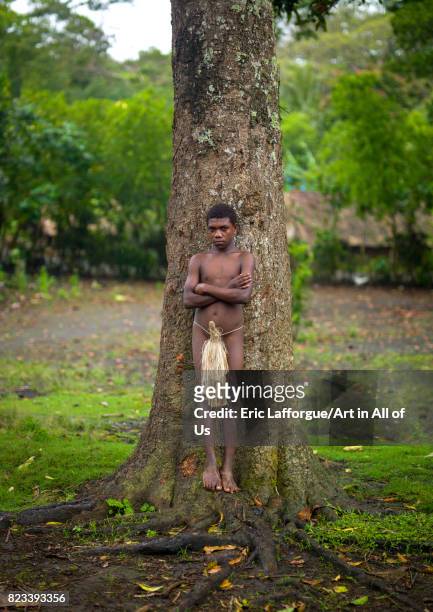 Teenage boy wearing a penis sheath called a namba, Tanna island, Yakel, Vanuatu on September 6, 2007 in Yakel, Vanuatu.
