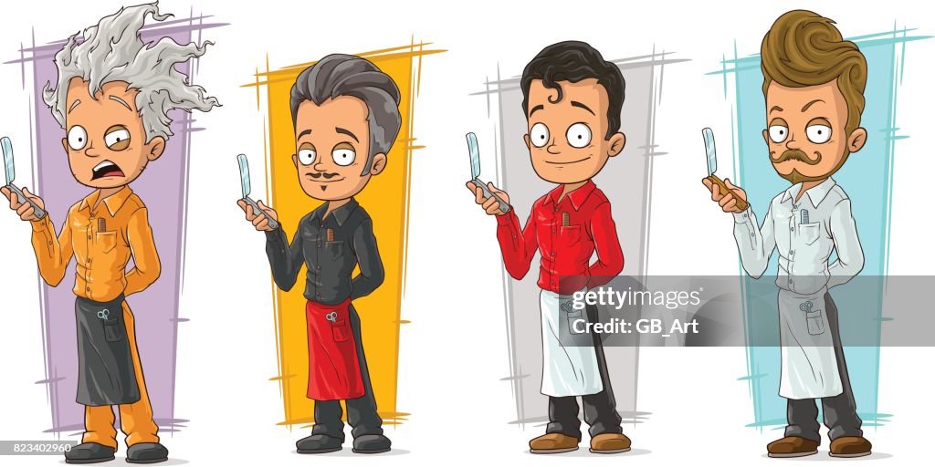 Peluquería De Dibujos Animados Con Hoja De Afeitar Conjunto De Vectores De Caracteres Ilustración de stock - Getty Images Peluquería De Dibujos Animados Con Hoja De Afeitar Conjunto De Vectores De Caracteres Ilustración de stock - Getty Images