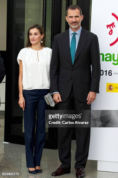 King Felipe VI of Spain and Queen Letizia of Spain attend the 016 telefonic hotline central for gender violence assistance on July 27, 2017 in...
