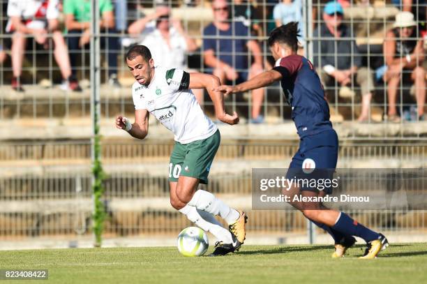 Oussama Tannane of Saint Etienne and Pedro Mendes of Montpellier during the Friendly match between Montpellier and Saint Etienne on July 26, 2017 in...