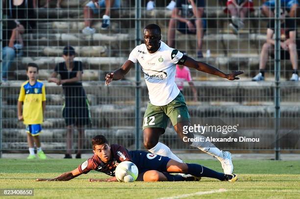 Jeremie Porsan Clemente of Montpellier and Cheikh M Bengue of Saint Etienne during the Friendly match between Montpellier and Saint Etienne on July...