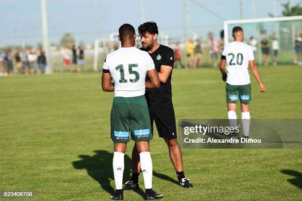 Saidy Janko and Oscar Garcia Coach and of Saint Etienne during the Friendly match between Montpellier and Saint Etienne on July 26, 2017 in...