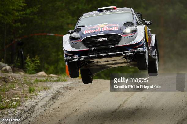 , Finland - 27 July 2017; Sebastien Ogier of France and Julien Ingrassia of France compete in their M-Sport Ford Fiesta WRC during the Shakedown of...