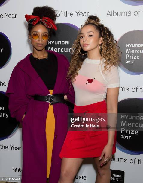 Lianne La Havas and Ella Eyre attend the nominations of the Hyundai Mercury Prize at The Langham Hotel on July 27, 2017 in London, England.