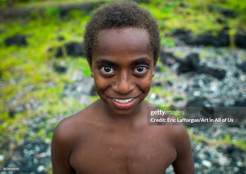 Portrait of a smiling child with Big eyes, Malampa Province, Ambrym island, Vanuatu...