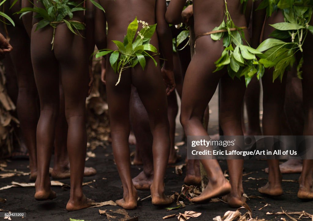 Child boys dancing during a Rom dance, Ambrym island, Fanla, Vanuatu...