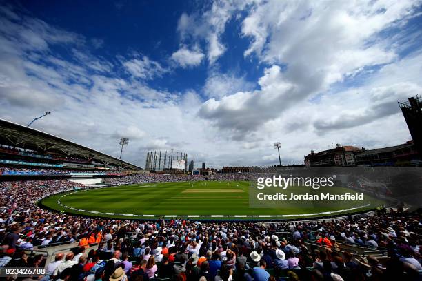 General view of play during day one of the 3rd Investec Test match between England and South Africa at The Kia Oval on July 27, 2017 in London,...