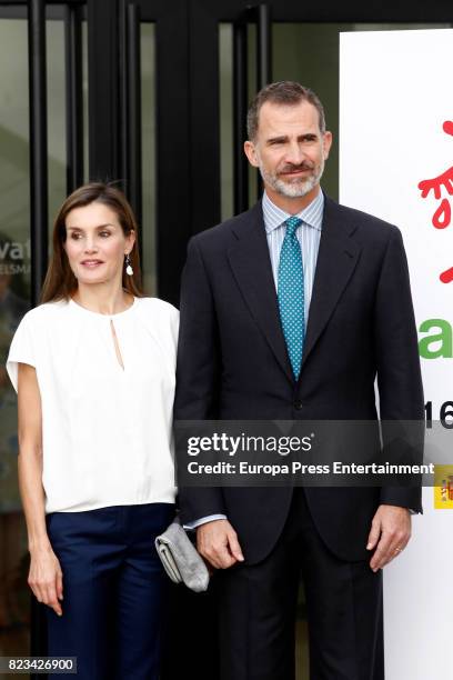 King Felipe of Spain and Queen Letizia of Spain attend the 016 Telefonic Hotline Central for Gender Violence Assistance on July 27, 2017 in Madrid,...