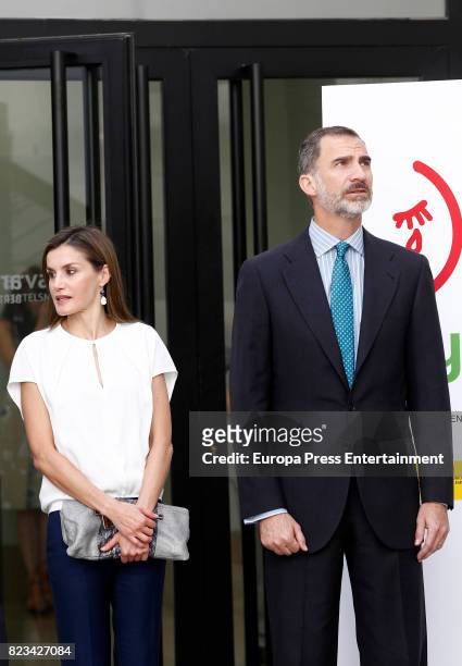 King Felipe of Spain and Queen Letizia of Spain attend the 016 Telefonic Hotline Central for Gender Violence Assistance on July 27, 2017 in Madrid,...