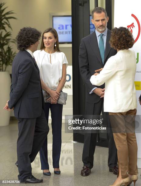 King Felipe VI of Spain and Queen Letizia of Spain visit the 016 Telefonic Hotline Central for Gender Violence Assistance on July 27, 2017 in Madrid,...