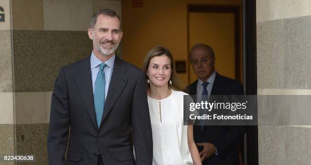 King Felipe VI of Spain and Queen Letizia of Spain visit the 016 Telefonic Hotline Central for Gender Violence Assistance on July 27, 2017 in Madrid,...