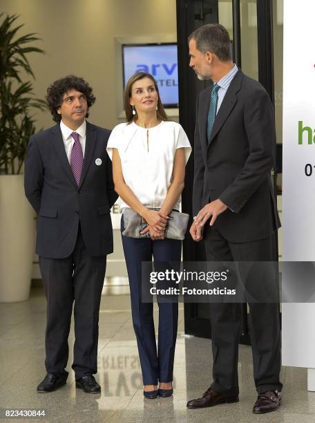 King Felipe VI of Spain and Queen Letizia of Spain visit the 016 Telefonic Hotline Central for Gender Violence Assistance on July 27, 2017 in Madrid,...