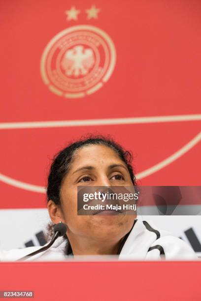 Head Coach Steffi Jones looks on during the Germany Press Conference on July 27, 2017 in 's-Hertogenbosch, Netherlands.