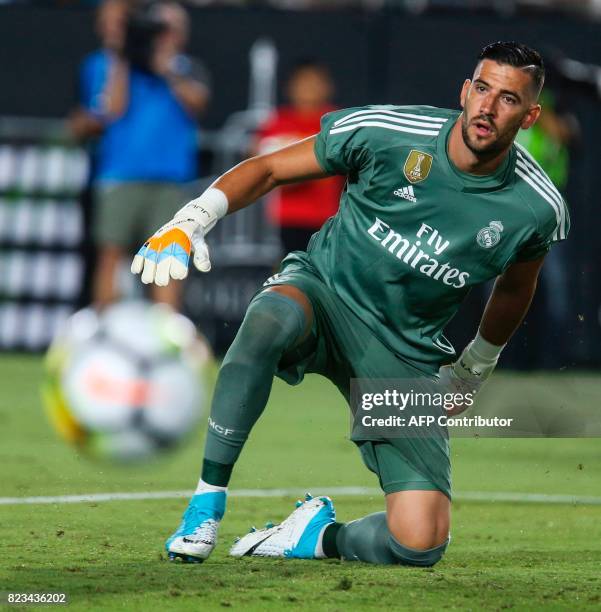 Real Madrid goalkeeper Kiko Casilla eyes on a ball during the second half of the International Champions Cup match against Manchester City on July...