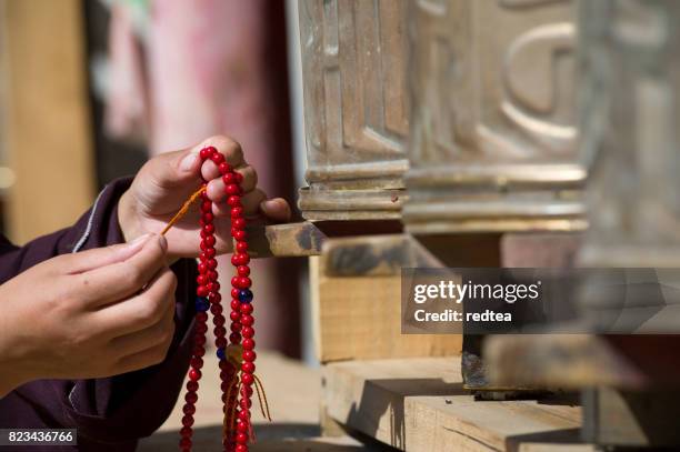 tibetanska ung kvinna i templet - tibetansk buddhism bildbanksfoton och bilder