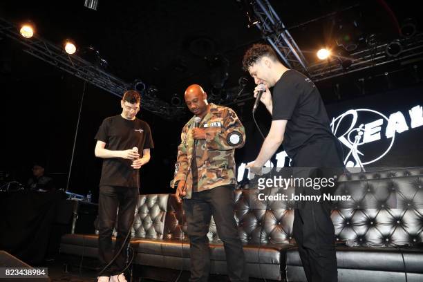 Kareem 'Biggs' Burke and comedy duo ItsTheReal speak onstage during A Waste Of Time Live: ItsTheReal celebrates Rockafella Records at Highline...