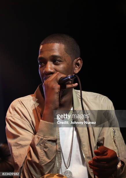 Young Guru speaks onstage during A Waste Of Time Live: ItsTheReal celebrates Rockafella Records at Highline Ballroom on July 26, 2017 in New York...
