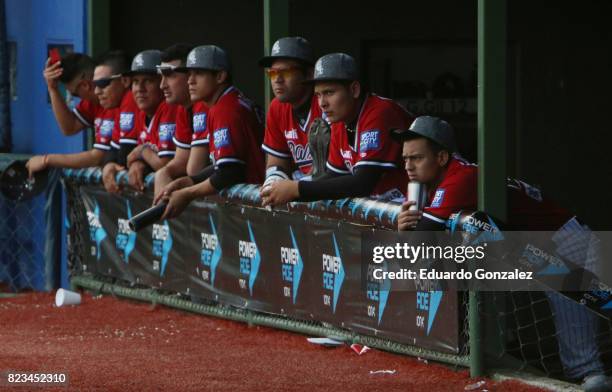 Players of Guerreros de Oaxaca look on during the match between Piratas de Campeche and Guerreros de Oaxaca as part of the Liga Mexicana de Beisbol...