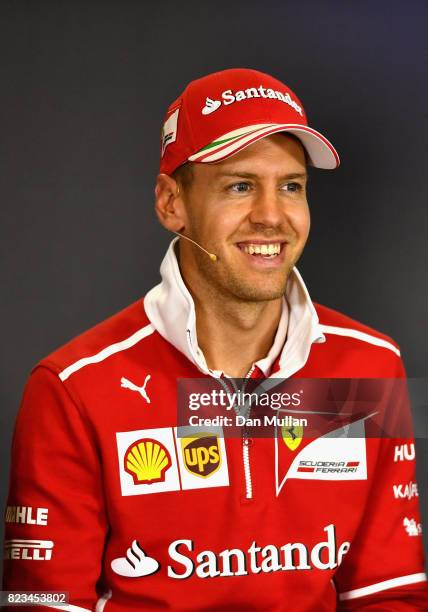 Sebastian Vettel of Germany and Ferrari in the Drivers Press Conference during previews ahead of the Formula One Grand Prix of Hungary at Hungaroring...