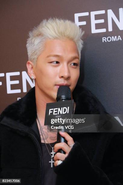 Singer and songwriter Taeyang of Big Bang promotes Fendi For Young Bae collection on the first day of sale on July 27, 2017 in Hong Kong, China.