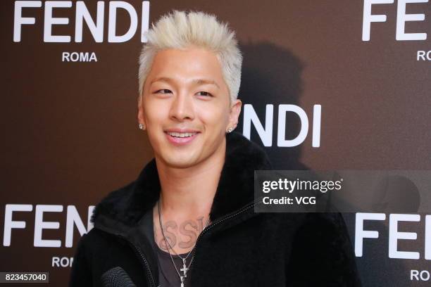 Singer and songwriter Taeyang of Big Bang promotes Fendi For Young Bae collection on the first day of sale on July 27, 2017 in Hong Kong, China.