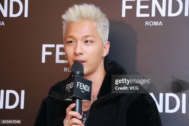 Singer and songwriter Taeyang of Big Bang promotes Fendi For Young Bae collection on the first day of sale on July 27, 2017 in Hong Kong, China.