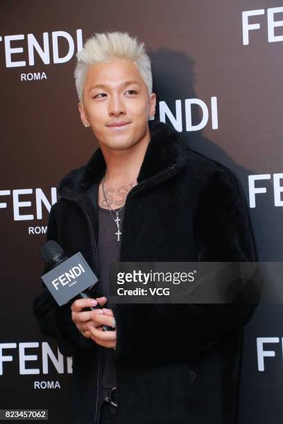 Singer and songwriter Taeyang of Big Bang promotes Fendi For Young Bae collection on the first day of sale on July 27, 2017 in Hong Kong, China.