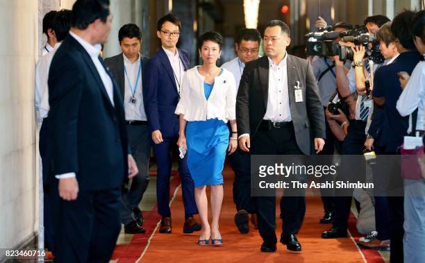 Renho, president of the main opposition Democratic Party, speaks during a press conference at the Diet building on July 27, 2017 in Tokyo, Japan....