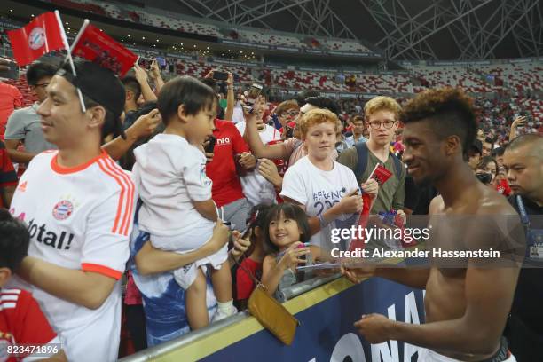 Kingsley Coman of Bayern Muenchen celebrates with the Bayern Muenchen supporters after the International Champions Cup 2017 match between Bayern...