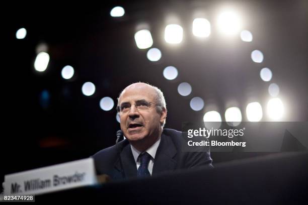 William Browder, co-founder and chief executive officer of Hermitage Capital LLP, speaks during a Senate Judiciary Committee hearing in Washington,...