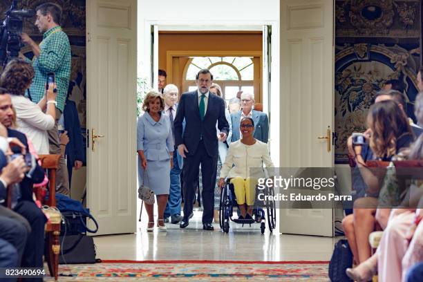 Maria Teresa Campos, President Mariano Rajoy and swimmer Teresa Perales attend the 'Medals to Merit in Work' delivery at Moncloa palace July 27, 2017...