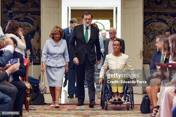 Maria Teresa Campos, President Mariano Rajoy and swimmer Teresa Perales attend the 'Medals to Merit in Work' delivery at Moncloa palace July 27, 2017...