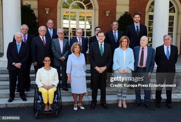 Tico Medina, Teresa Perales ,Maria Teresa Campos, Mariano Rajoy, Fatima Banez attend receives the Golden Medal of Merit In Work during a ceremony at...