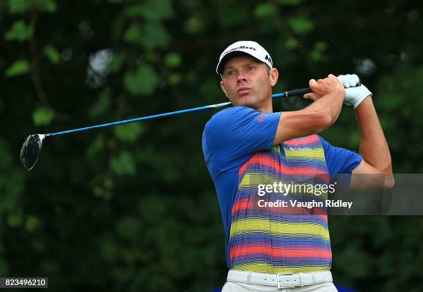 Shawn Stefani of the United States plays his shot from the 16th tee during round one of the RBC Canadian Open at Glen Abbey Golf Club on July 27,...