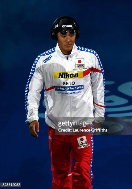 Daiya Seto of Japan walks out prior to the Men's 200m Medley final on day fourteen of the Budapest 2017 FINA World Championships on July 27, 2017 in...