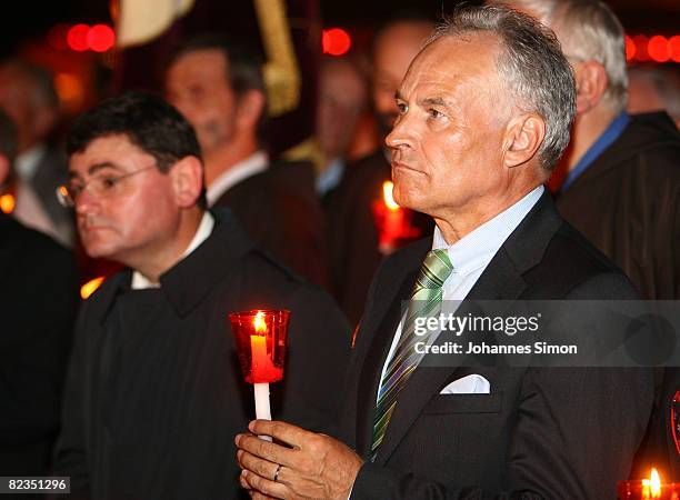 Erwin Huber , head of the Christian Social Union is seen during a katholic light procession on August 14, 2008 in Altoetting, Germany. Huber...